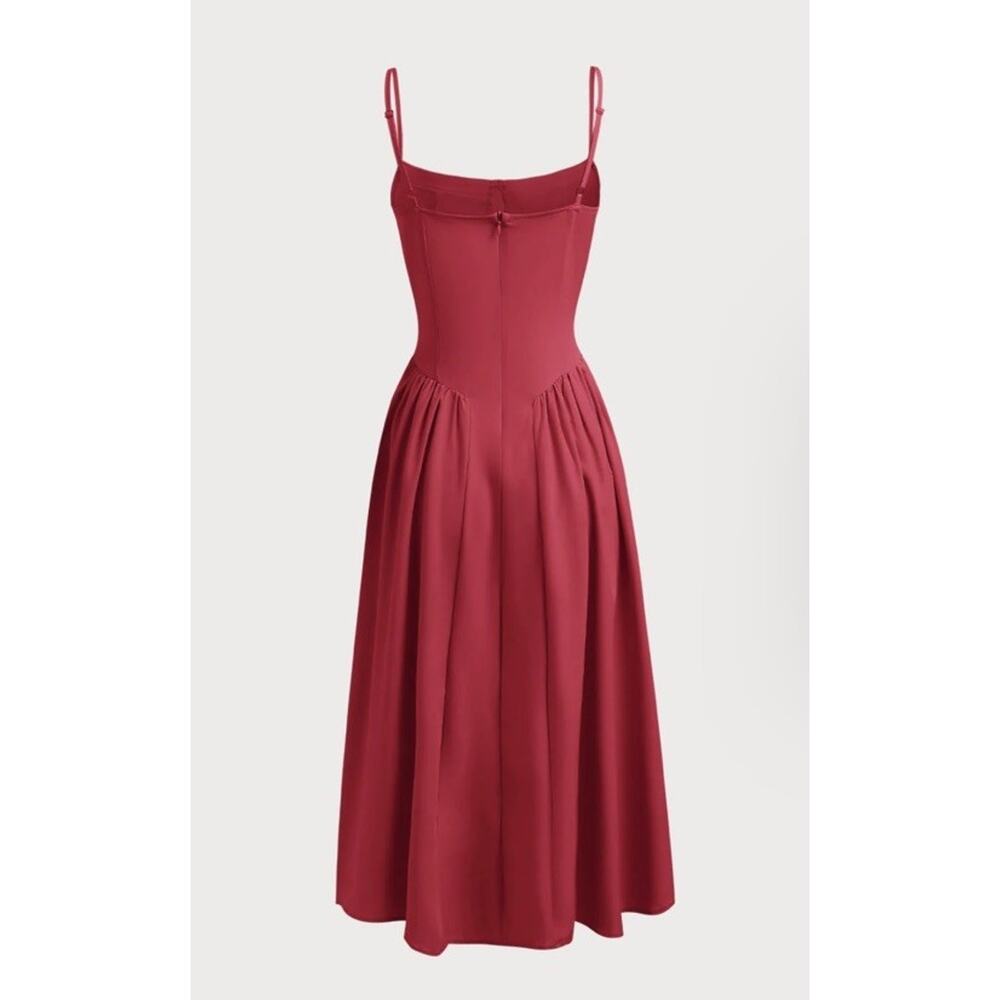 NWT RIHOAS Red Square Neck Midi Dress Strappy Sleeveless Pocket Elegant - Picture 5 of 10